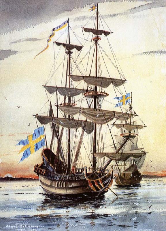 unknow artist kalmare nyckel och fagel grip pa alusborgsfjorden fore avfarden till nya sverige i borjan av november 1637